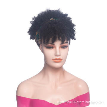 Aishili factory wholesale wrap turban hair synthetic fiber Afro curly headband wig for women